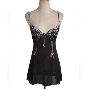Black Sheer Whimsigoth Fairy Embroidered Mini Dress